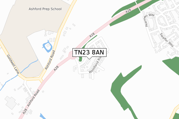 TN23 8AN map - large scale - OS Open Zoomstack (Ordnance Survey)