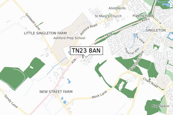 TN23 8AN map - small scale - OS Open Zoomstack (Ordnance Survey)