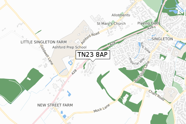 TN23 8AP map - small scale - OS Open Zoomstack (Ordnance Survey)