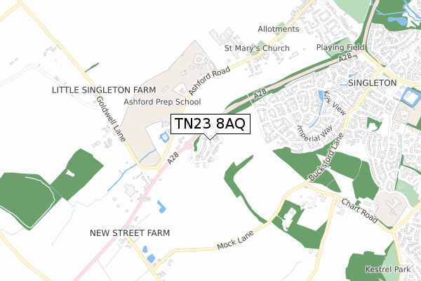 TN23 8AQ map - small scale - OS Open Zoomstack (Ordnance Survey)