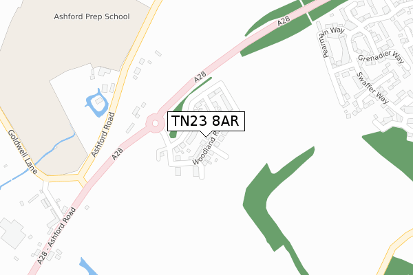 TN23 8AR map - large scale - OS Open Zoomstack (Ordnance Survey)