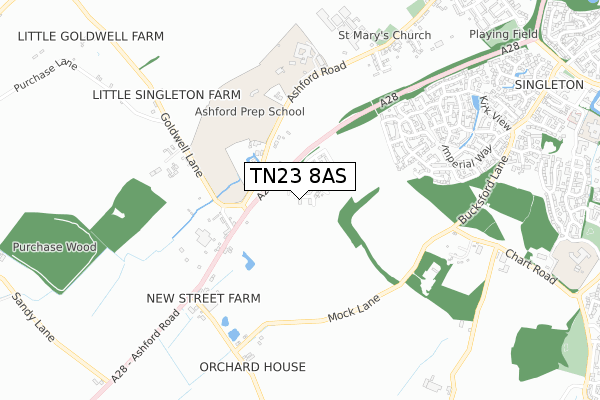 TN23 8AS map - small scale - OS Open Zoomstack (Ordnance Survey)