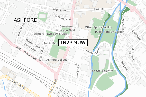 TN23 9UW map - large scale - OS Open Zoomstack (Ordnance Survey)