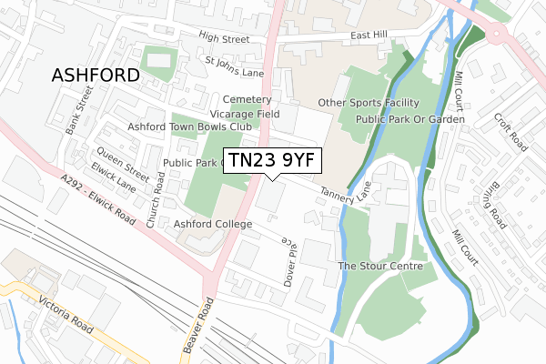 TN23 9YF map - large scale - OS Open Zoomstack (Ordnance Survey)