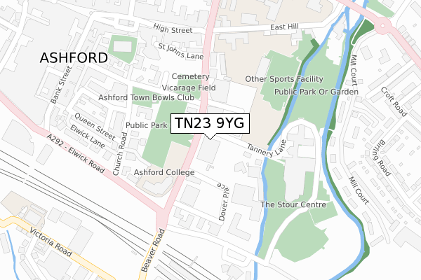 TN23 9YG map - large scale - OS Open Zoomstack (Ordnance Survey)