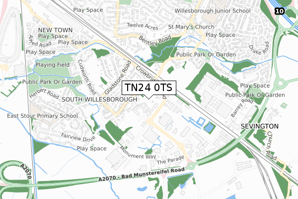 TN24 0TS map - small scale - OS Open Zoomstack (Ordnance Survey)