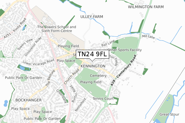 TN24 9FL map - small scale - OS Open Zoomstack (Ordnance Survey)