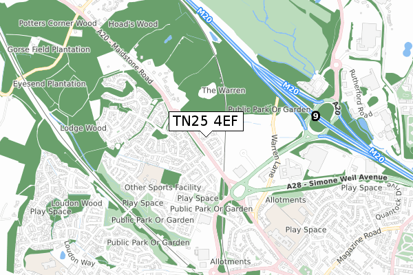 TN25 4EF map - small scale - OS Open Zoomstack (Ordnance Survey)