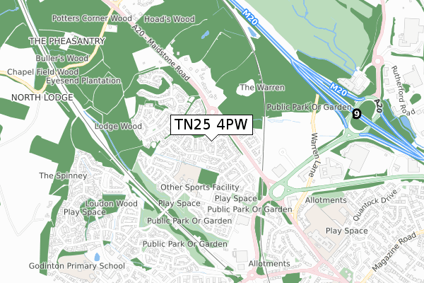 TN25 4PW map - small scale - OS Open Zoomstack (Ordnance Survey)