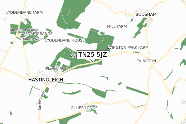 TN25 5JZ map - small scale - OS Open Zoomstack (Ordnance Survey)