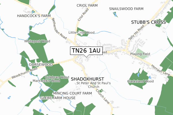 TN26 1AU map - small scale - OS Open Zoomstack (Ordnance Survey)