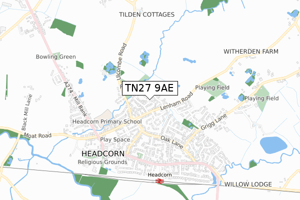 TN27 9AE map - small scale - OS Open Zoomstack (Ordnance Survey)