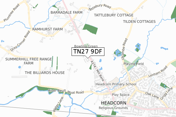 TN27 9DF map - small scale - OS Open Zoomstack (Ordnance Survey)