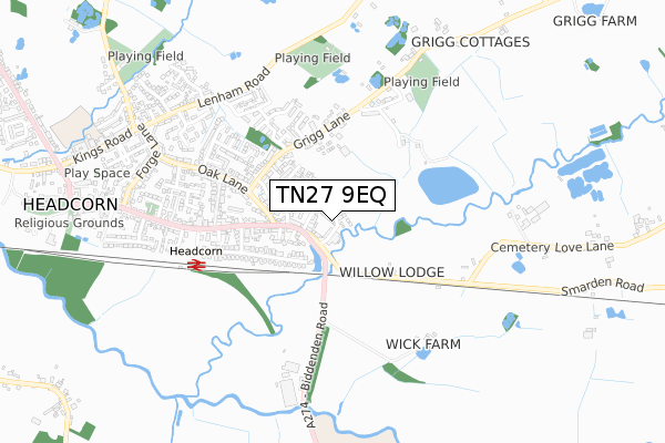 TN27 9EQ map - small scale - OS Open Zoomstack (Ordnance Survey)