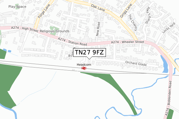 TN27 9FZ map - large scale - OS Open Zoomstack (Ordnance Survey)