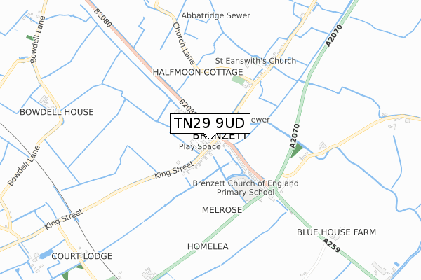 TN29 9UD map - small scale - OS Open Zoomstack (Ordnance Survey)