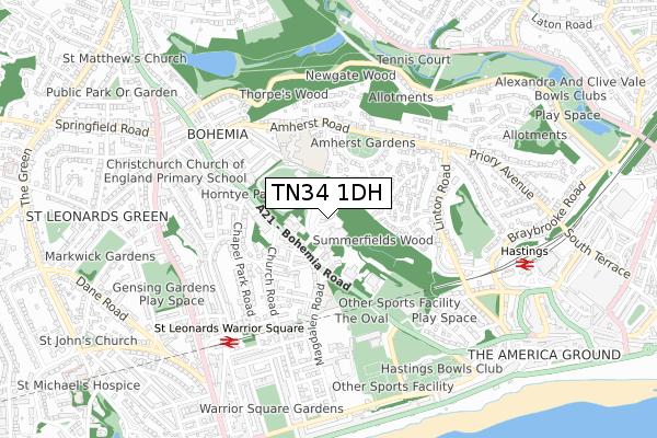 TN34 1DH map - small scale - OS Open Zoomstack (Ordnance Survey)