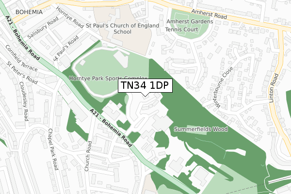 TN34 1DP map - large scale - OS Open Zoomstack (Ordnance Survey)