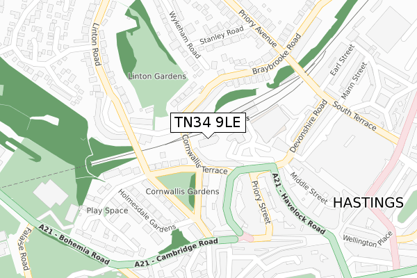 TN34 9LE map - large scale - OS Open Zoomstack (Ordnance Survey)