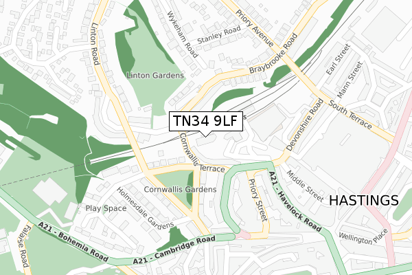 TN34 9LF map - large scale - OS Open Zoomstack (Ordnance Survey)