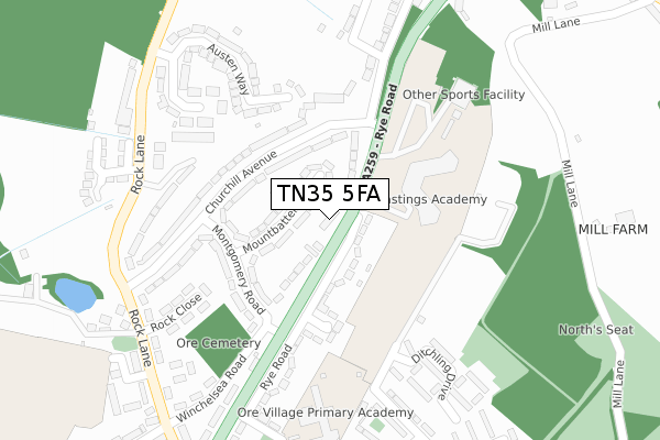 TN35 5FA map - large scale - OS Open Zoomstack (Ordnance Survey)