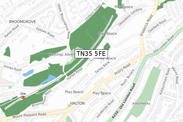 TN35 5FE map - large scale - OS Open Zoomstack (Ordnance Survey)