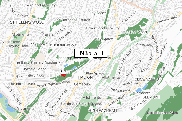 TN35 5FE map - small scale - OS Open Zoomstack (Ordnance Survey)