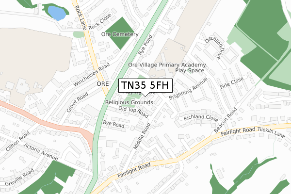 TN35 5FH map - large scale - OS Open Zoomstack (Ordnance Survey)