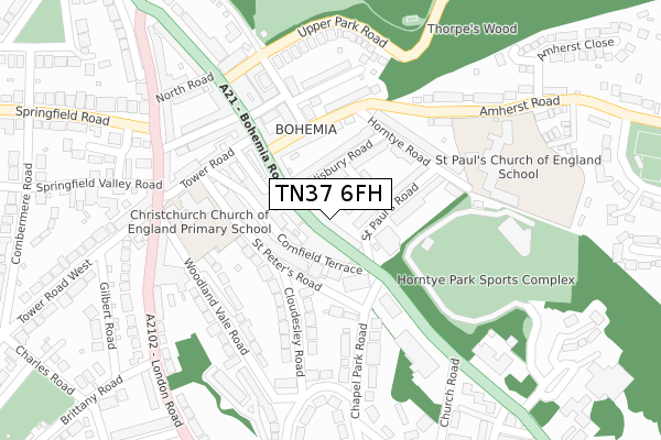 TN37 6FH map - large scale - OS Open Zoomstack (Ordnance Survey)