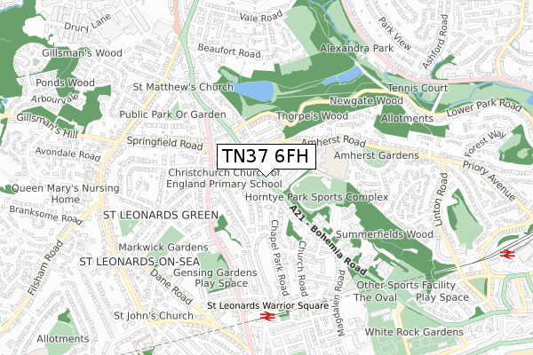 TN37 6FH map - small scale - OS Open Zoomstack (Ordnance Survey)