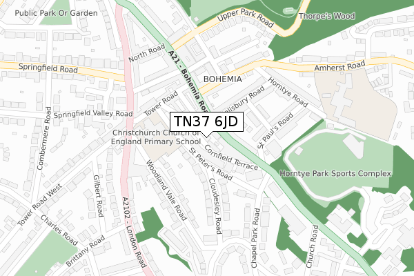 TN37 6JD map - large scale - OS Open Zoomstack (Ordnance Survey)