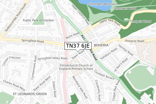 TN37 6JE map - large scale - OS Open Zoomstack (Ordnance Survey)