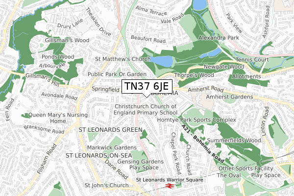 TN37 6JE map - small scale - OS Open Zoomstack (Ordnance Survey)