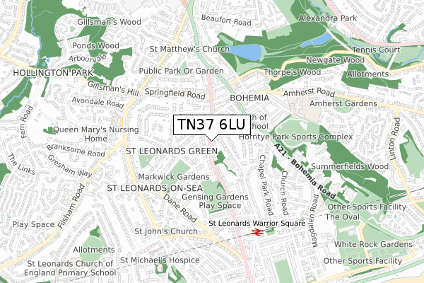 TN37 6LU map - small scale - OS Open Zoomstack (Ordnance Survey)