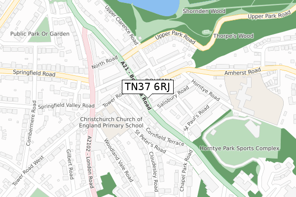 TN37 6RJ map - large scale - OS Open Zoomstack (Ordnance Survey)