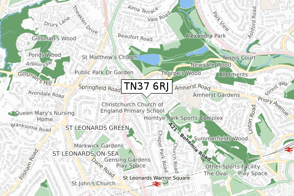 TN37 6RJ map - small scale - OS Open Zoomstack (Ordnance Survey)