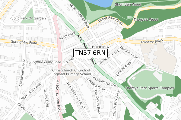 TN37 6RN map - large scale - OS Open Zoomstack (Ordnance Survey)