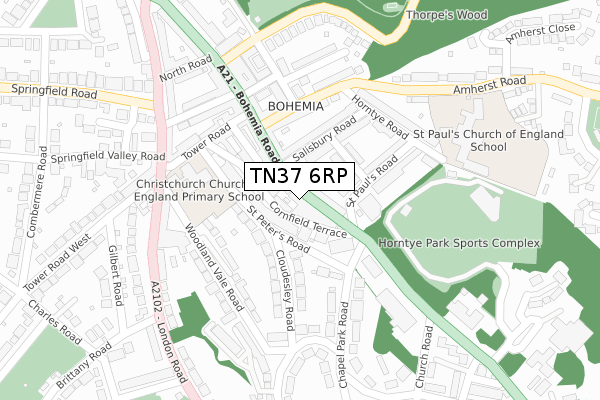 TN37 6RP map - large scale - OS Open Zoomstack (Ordnance Survey)