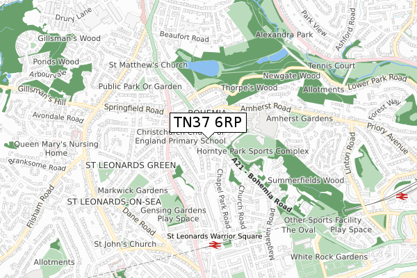 TN37 6RP map - small scale - OS Open Zoomstack (Ordnance Survey)