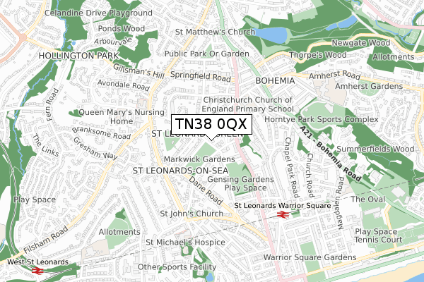 TN38 0QX map - small scale - OS Open Zoomstack (Ordnance Survey)