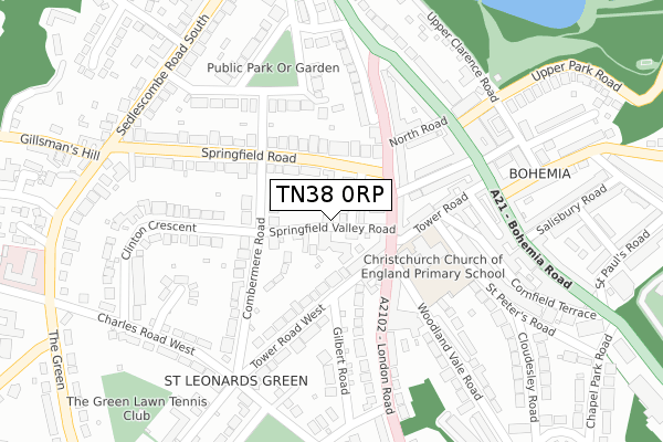 TN38 0RP map - large scale - OS Open Zoomstack (Ordnance Survey)