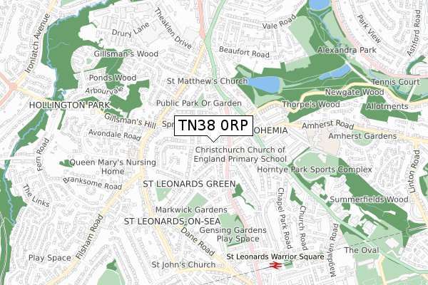 TN38 0RP map - small scale - OS Open Zoomstack (Ordnance Survey)