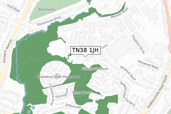 TN38 1JH map - large scale - OS Open Zoomstack (Ordnance Survey)