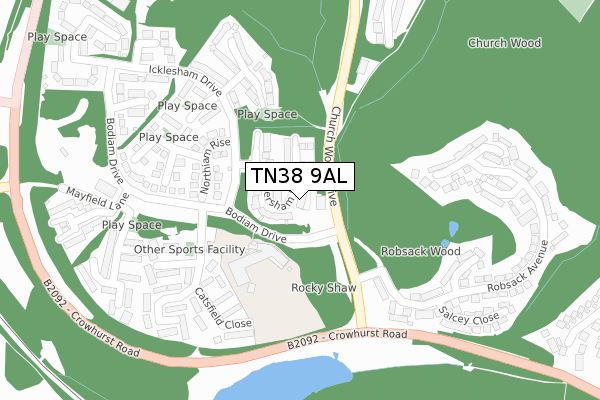 TN38 9AL map - large scale - OS Open Zoomstack (Ordnance Survey)