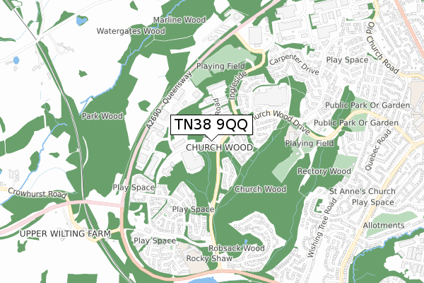 TN38 9QQ map - small scale - OS Open Zoomstack (Ordnance Survey)