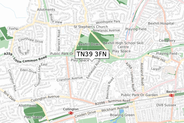 TN39 3FN map - small scale - OS Open Zoomstack (Ordnance Survey)