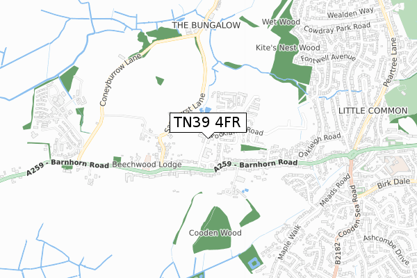 TN39 4FR map - small scale - OS Open Zoomstack (Ordnance Survey)