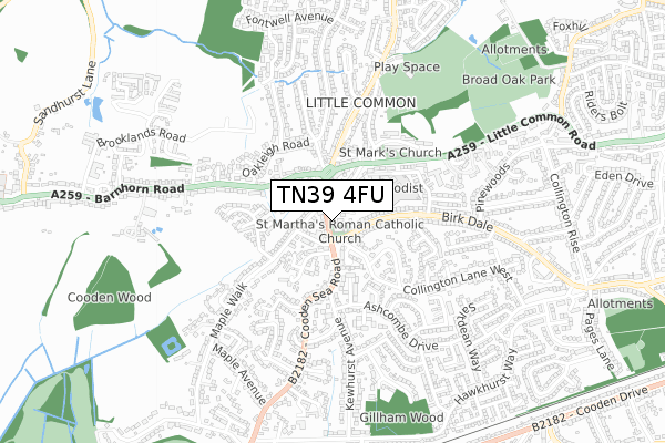 TN39 4FU map - small scale - OS Open Zoomstack (Ordnance Survey)