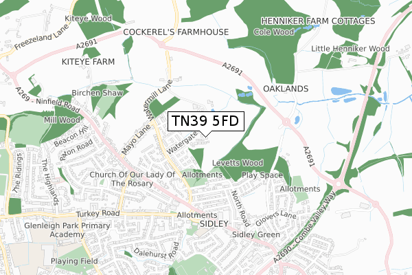 TN39 5FD map - small scale - OS Open Zoomstack (Ordnance Survey)