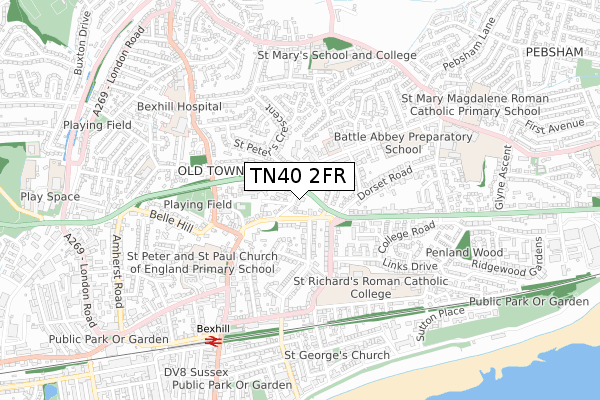 TN40 2FR map - small scale - OS Open Zoomstack (Ordnance Survey)